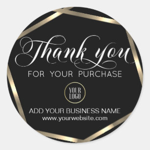 Black Gold Thank You Business Order Purchase LOGO Classic Round Sticker