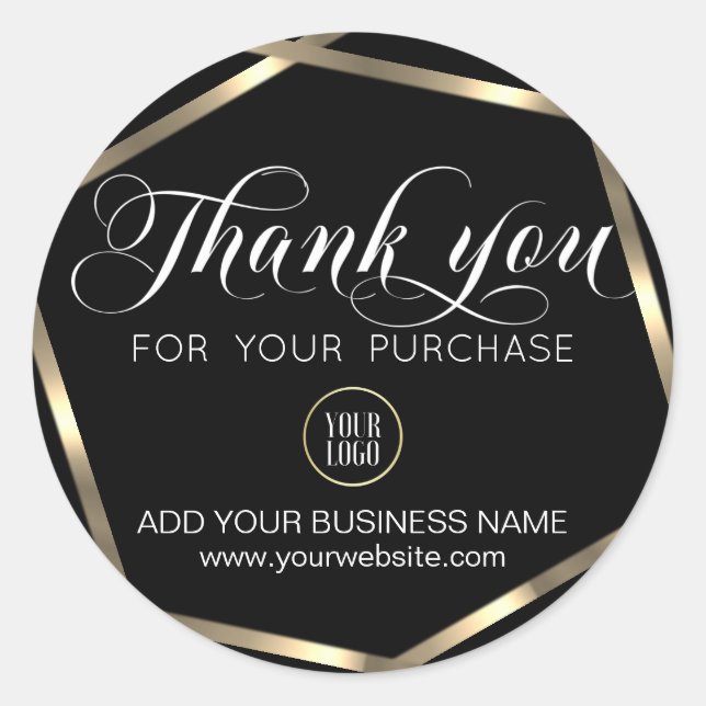 Black Gold Thank You Business Order Purchase LOGO Classic Round Sticker (Front)