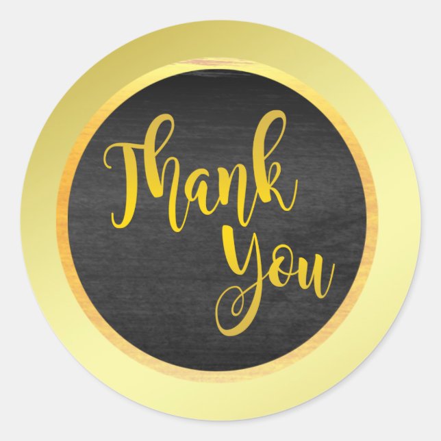 Black Gold Thank You Classic Round Sticker (Front)