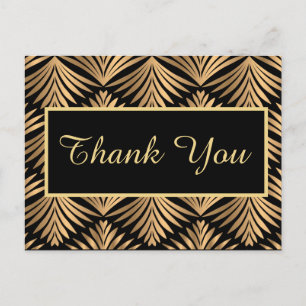 Black Gold Thank You Gatsby Black Art Deco Wedding Postcard