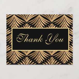 Black Gold Thank You Gatsby Black Art Deco Wedding Postcard