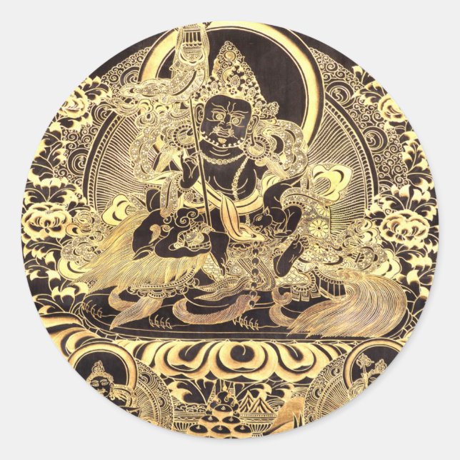 Black & Gold Tibetan Buddhist Art Classic Round Sticker (Front)