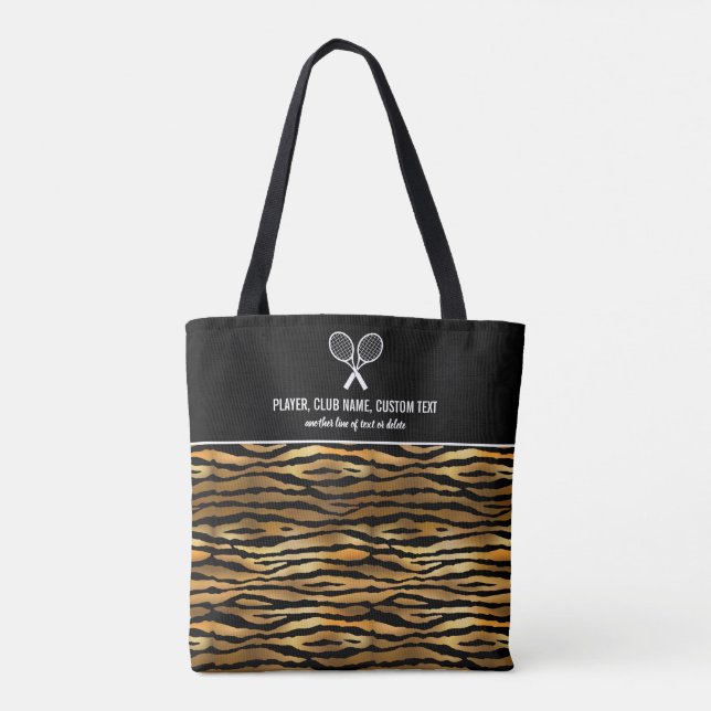Black Gold Tiger Print Custom Tennis Rackets Tote Bag (Back)