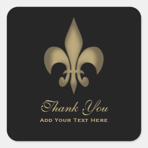 Black Gold Transparent Fleur de Lis Thank You Square Sticker