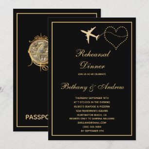 Black Gold Travel Wedding Rehearsal Dinner Invitation