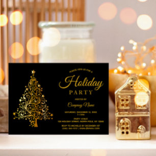 Black Gold Tree Corporate Holiday Party Invitation