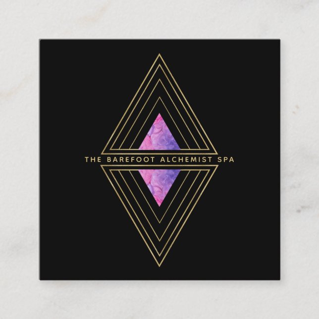 *~* Black Gold Triangles Sacred Geometry Alchemy Square Business Card (Front)