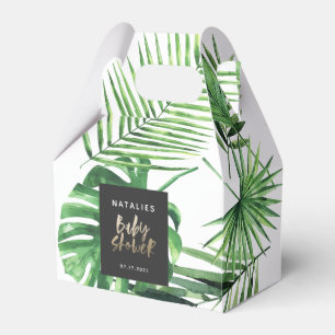 Black gold tropical foliage modern baby shower  favour box