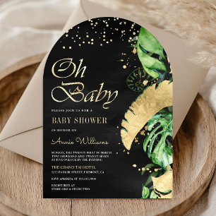 Black Gold Tropical Monstera Palm Arch Baby Shower Invitation