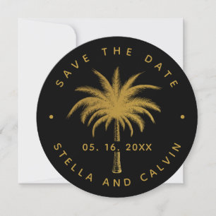 Black & Gold Tropical Palm Tree Photo Wedding Save The Date