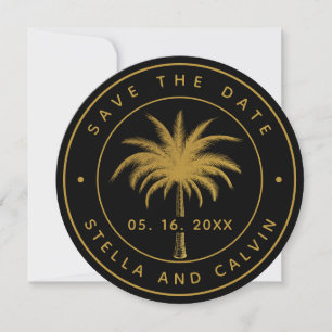 Black & Gold Tropical Palm Tree Photo Wedding Save The Date