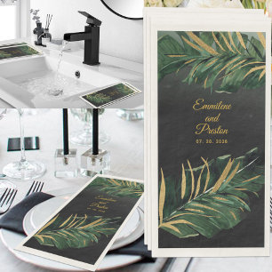 Black & Gold Tropical Palm Wedding Napkin