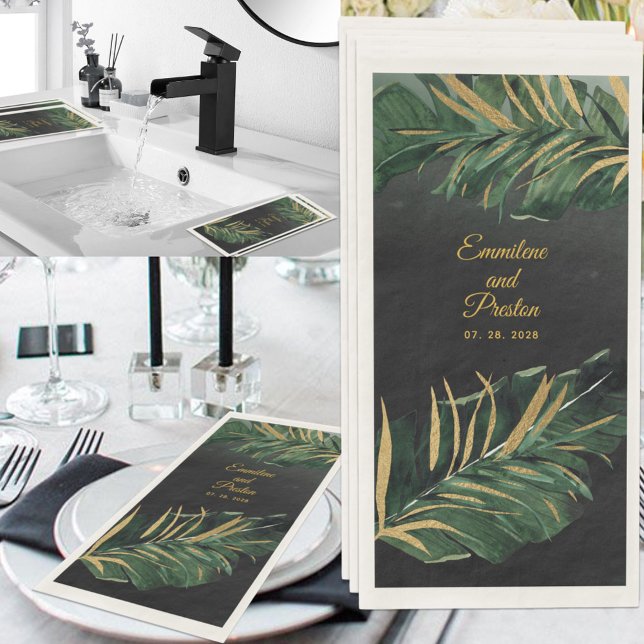 Black & Gold Tropical Palm Wedding Napkin (Creator Uploaded)
