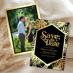 Black Gold Tropical Palm Wedding Photo Save The Date