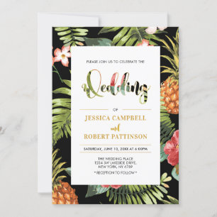 Black & Gold   Tropical Summer Wedding Invitation
