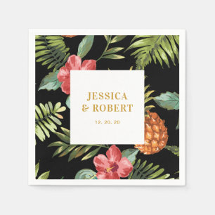 Black & Gold Tropical Summer Wedding Napkin