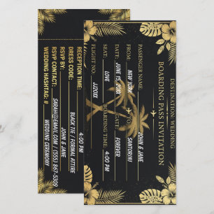 Black Gold Tropical Wedding Boarding Pass Save The Date