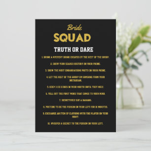 Black Gold Truth Or Dare Bachelorette Party Game  Invitation