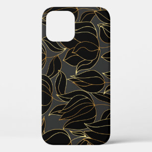 Black Gold Tulips: Luxury Floral Pattern iPhone 12 Case