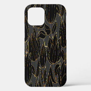 Black Gold Tulips: Luxury Floral Pattern iPhone 12 Case
