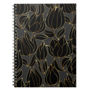 Black Gold Tulips: Luxury Floral Pattern Notebook