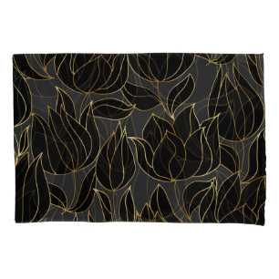 Black Gold Tulips: Luxury Floral Pattern Pillowcase