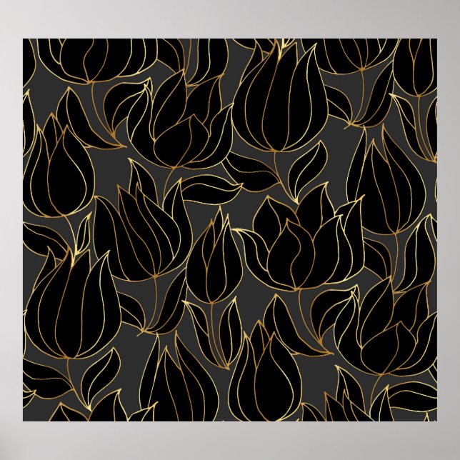 Black Gold Tulips: Luxury Floral Pattern Poster (Front)