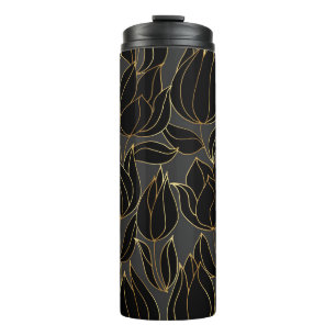 Black Gold Tulips: Luxury Floral Pattern Thermal Tumbler