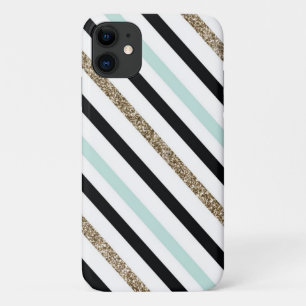 Black, Gold, Turquoise Striped iPhone 11 Case