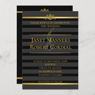 Black & Gold Tuxedo Stripe Formal Elegant Wedding Invitation