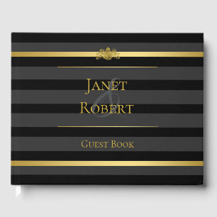 Black Gold Tuxedo Stripe Formal Wedding Custom Guest Book