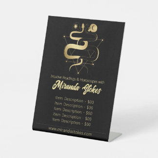 Black & Gold Twin Snakes Gothic Tarot Price List Pedestal Sign