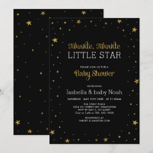 Black & Gold   Twinkle Little Star Baby Shower Invitation