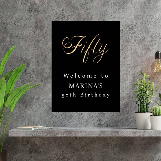 Black gold typography birthday party welcome poster (Creator Uploaded)