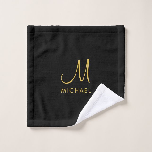 Black & Gold Typography Initial Monogram Template Wash Cloth (Wash Cloth)