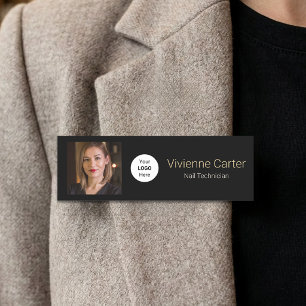 Black Gold Typography Logo Photo Nail Salon Name Tag