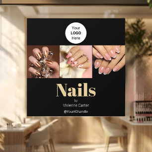 Black Gold Typography Logo Photo Nail Salon Window Cling