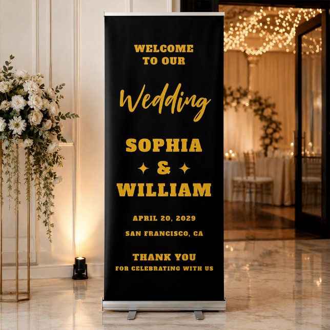 Black & Gold Typography Wedding Retractable Banner (Creator Uploaded)