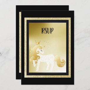 Black Gold Unicorn Birthday Party RSVP Invitation