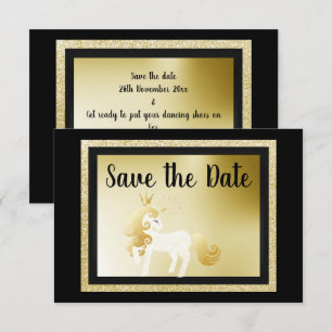 Black Gold Unicorn Birthday Party Save the Date Invitation