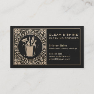 Black & Gold Unisex Cleaner Cleaning Service Business Card