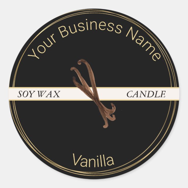 Black & Gold Vanilla Candle Product Label (Front)