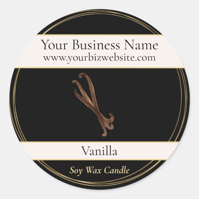 Black & Gold Vanilla Candle Product Label (Front)