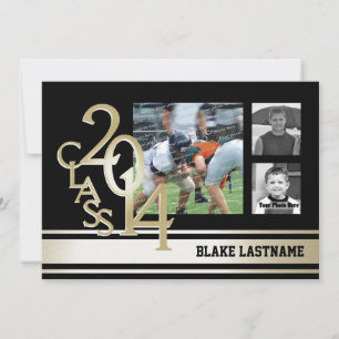 Black Gold Varsity Stripe Graduate Tri Photo 2014 Invitation