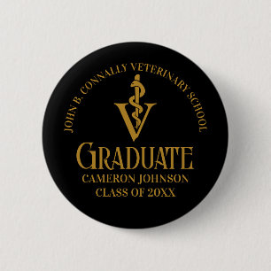 Black Gold Veterinary School Graduation Party 6 Cm Round Badge