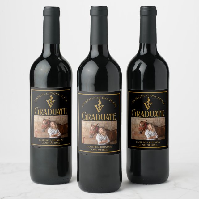 Black Gold Veterinary School Graduation Party Wine Label (Bottles)