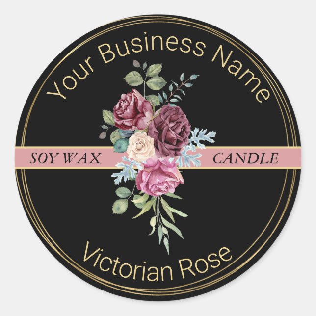 Black & Gold Victorian Rose Candle Product Label (Front)