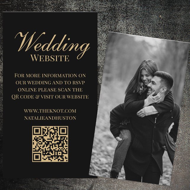 Black Gold Victorian RSVP QR Code Wedding Website Enclosure Card (Creator Uploaded)