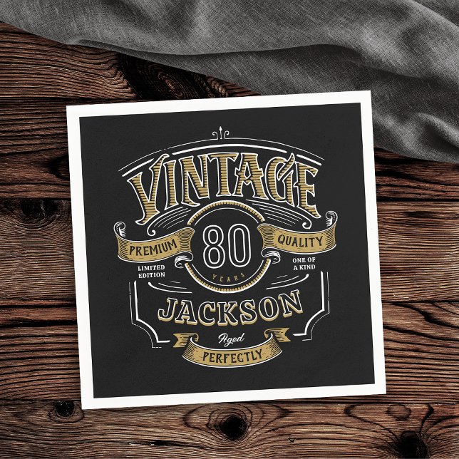 Black & Gold Vintage Aged To Perfection Birthday Napkin (Black & Gold Vintage Aged To Perfection Birthday Napkins)