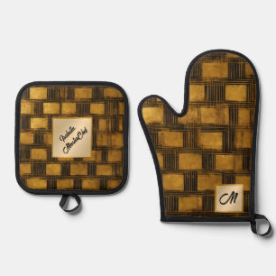 Black Gold Vintage Art Deco Popular Collection Oven Mitt & Pot Holder Set